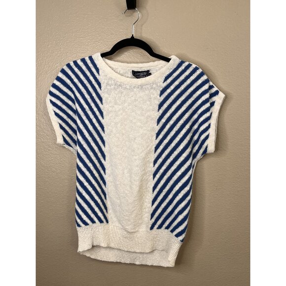 Haberdashery Collection Personal II Striped White Knit Short Sleeve Sweater 1X - Picture 1 of 8